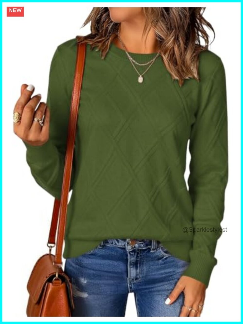 Cable Knit Sweater Long Sleeve Crew Neck Pullover Fall Top